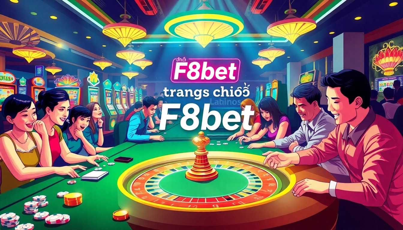 Exciting casino environment at trang chủ F8bet featuring roulette tables, poker games, and engaging players.